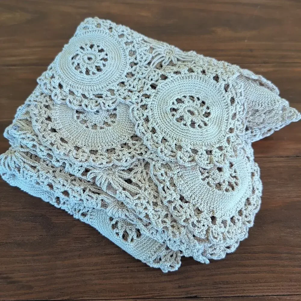 Vintage Handmade Crocheted Cotton Table Runner - Dresser Scarf, 19